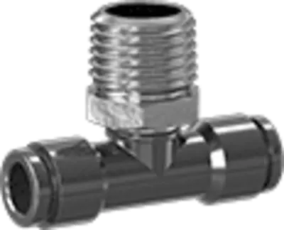 Swivel Tee - Branch, 1/4" NPT Male x 1/4" Press-in